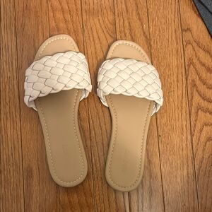 Women's Beige Braided Slide Sandals